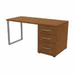 Escritorio secretarial fabricado en melamina 28mm de espesor color a eleccion cantos PVC, cajonera de dos cajones y una gaveta para archivo, mecanismos de cierre general con llave, pata metalica tipo quadro de 2"x1"